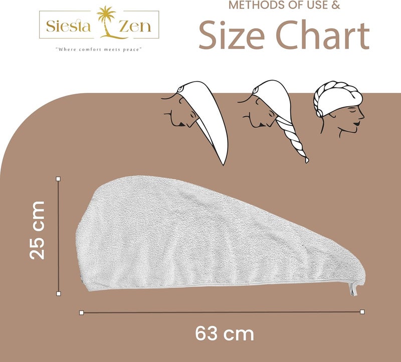 Siesta Zen Premium Quality 100% Combed Cotton Hair Drying Towel - White - Image 5
